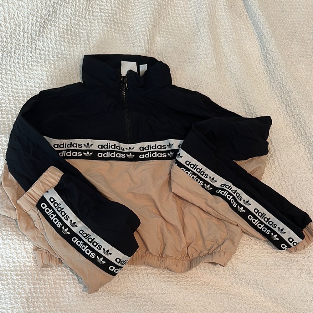 Adidas Black and Tan Windbreaker